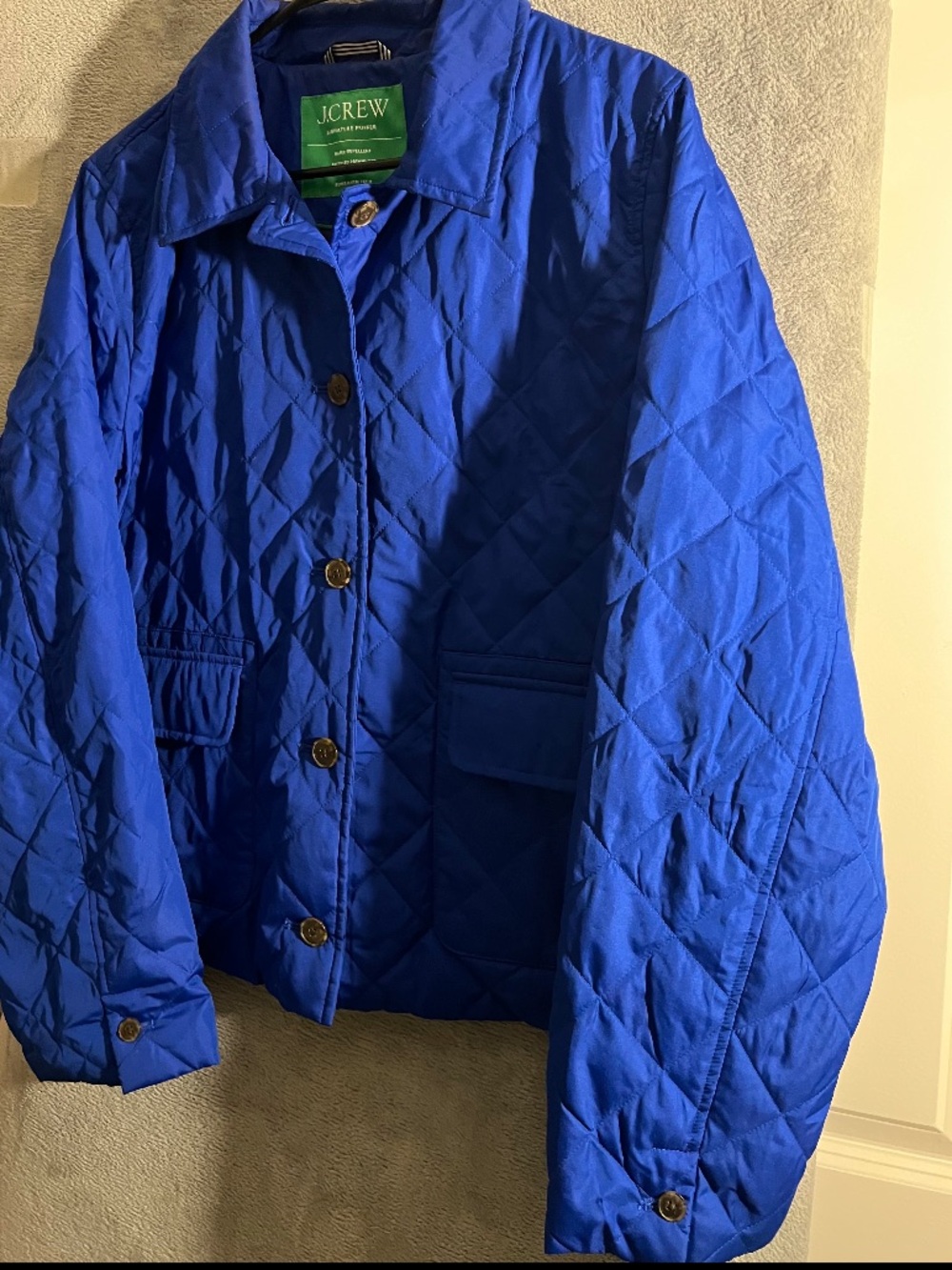 J. Crew Cobalt Blue Diamond-Quilted Button Jacket XL Casual